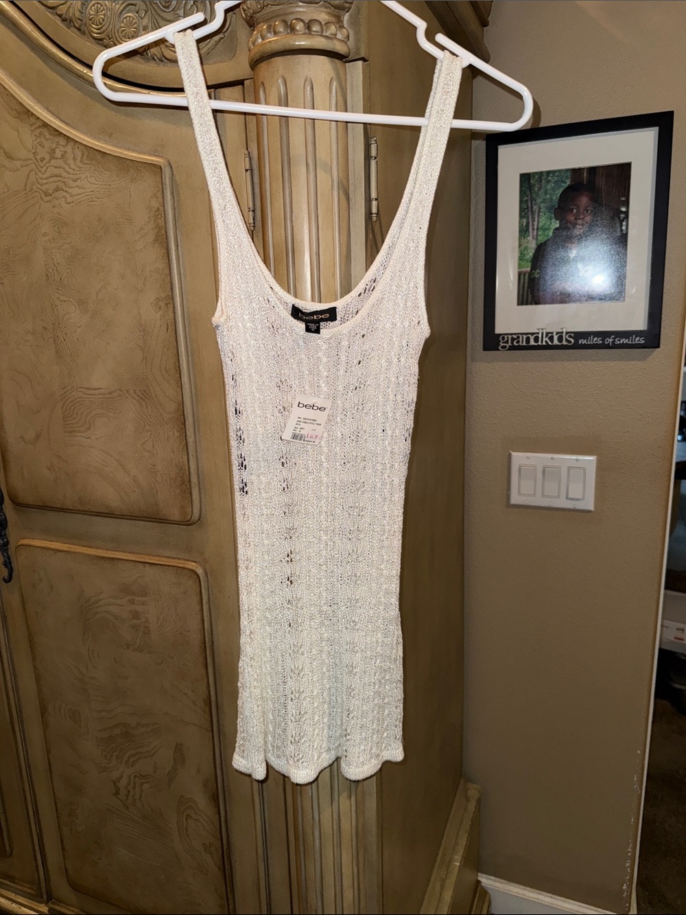 bebe Cream Open-Knit Tank shirt